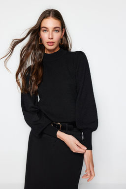 Siyah Dik Yaka Triko Kazak TWOAW21KZ0817