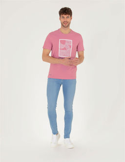 Pembe Slim Fit Bask_l_ Bisiklet Yaka Ti__rt - Pierre cardin фото 4