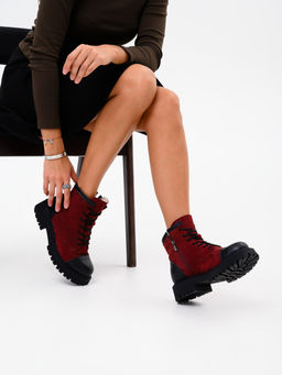 Ботинки 319.taskanabl.Бордо замша+черный/мех