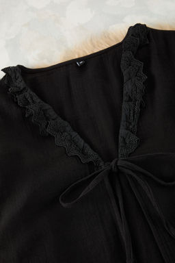 Trendyolmilla Pembe %100 Pamuklu Brodeli Baglama Detayl? Muslin Sortlu Dokuma Pijama Tak?m? THMSS25PT00029  фото 7