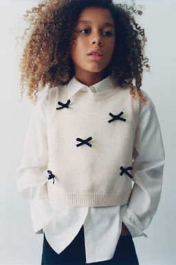 POPLIN SHIRT WITH KNIT WAISTCOAT AND VELVET BOWS - Zara фото 5