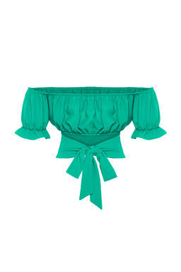 Yesil Baglama Detayl? Carmen Yaka Dokuma Bluz TWOSS21BZ0797