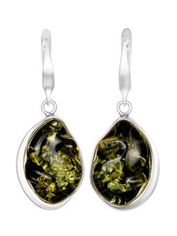 Серьги с натуральным балтийским янтарём зелёного цвета Риальто