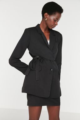 Siyah Kusakl? Regular Astarl? Kruvaze Kapama Dokuma Blazer Ceket TWOAW21CE0320
