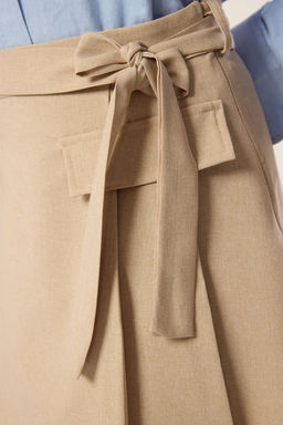 TRENDYOLMILLA Bej Pileli Etek Ucu Cizgi Kumas Detayl? Mini Boy Dokuma Etek TWOSS25ET00049  фото 4