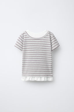CAMISETA RAYAS DOBLE CUELLO / Gris vigor? - Zara фото 3