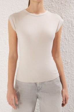 Tas Premium Viskoz/Yumusak Kumas Fitted/Vucuda Oturan Ay Kol Esnek Orme Bluz TWOSS23BZ00992