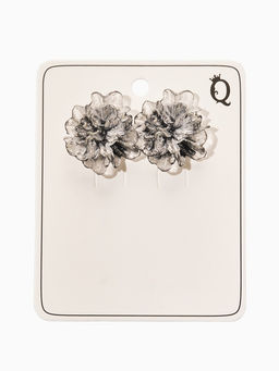 Серьги с блёстками «Цветок ажурный воздушный», прозрачные, серые