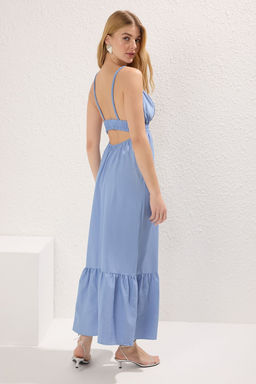 TRENDYOLMILLA Siyah Belden Ac?lan Ask?l? Midi Dokuma Elbise TWOSS24EL00340