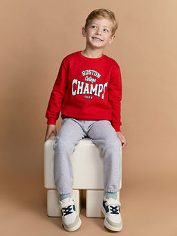 Bisiklet Yaka Uzun Kollu Bask?l? Erkek Bebek Ti??rt ve E?ofman Alt 2li Tak?m - Waikiki фото 4