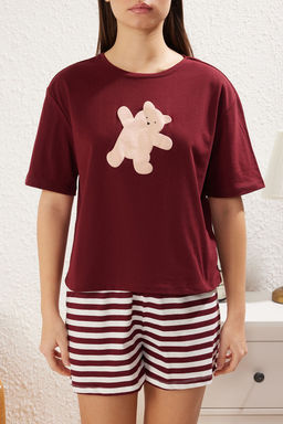Trendyolmilla Lacivert %100 Pamuklu Ay?c?kl? Sortlu Orme Pijama Tak?m? THMSS24PT00039  фото 3