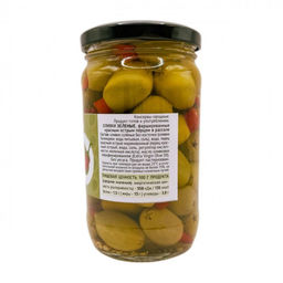 Оливки, фаршированные красным острым перцем, EcoGreece, ст.банка, 340г