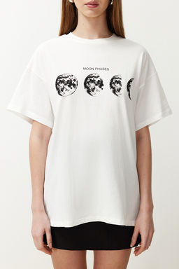 TRENDYOLMILLA Ekru %100 Pamuk Bask?l? Boyfriend Fit Bisiklet Yaka Orme T-Shirt TWOSS20TS0245 фото 5