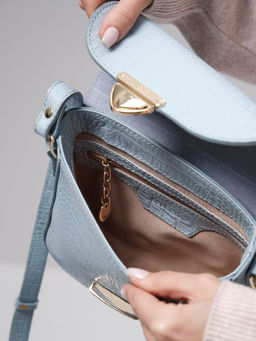 Сумка кожаная через плечо Deboro 3158 голубая вода