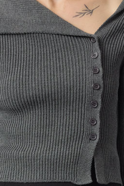 Antrasit Merserize Gorunumlu Premium Iplik/Ozel Iplik Fitted/Vucudu Saran Triko H?rka TWOAW25HI00254