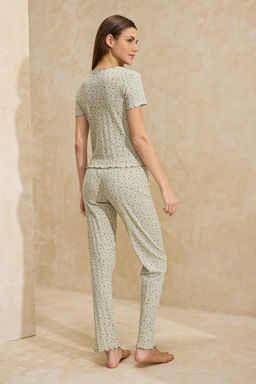 Yesil %100 Pamuklu Cicekli Kurdele/Fiyonklu Fitilli/Pointel Orme Pijama Tak?m? THMSS26PT00010 - Trendyolmilla фото 4