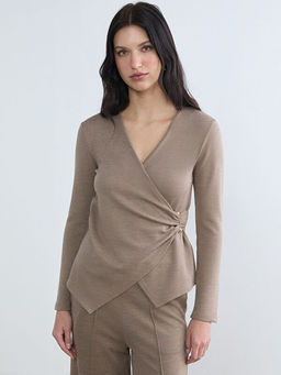 Kruvaze Yaka Toka Detayl? B?zg?l? Bluz