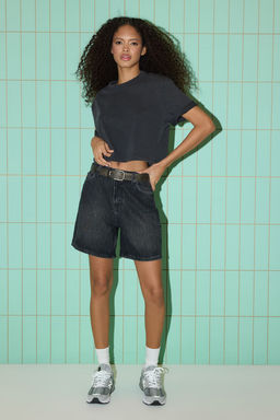Siyah Normal Bel Denim Bermuda TWOSS25SR00180