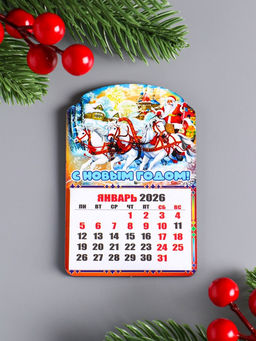 Набор магнитов на холодильник с календарём 2026, 2 шт., Конь: С Новым годом, Счастья в дом, 9.5?6.5 см