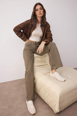 Haki Yuksek Bel Vintage Y?kama Genis Paca Wide Leg Jeans TWOAW26JE00126 - Trendyolmilla фото 2