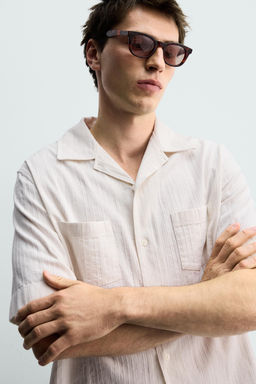 CAMISA RELAXED FIT JACQUARD RAYAS / crudo-blanco - Zara фото 7