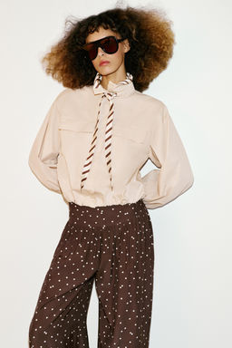 PANTAL?N ANCHO LUNARES / Marr?n / Crudo - Zara фото 6