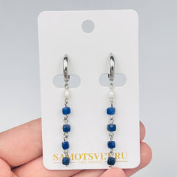 Серьги длинные из Содалита и Жемчуга