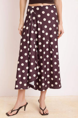 Kahverengi Puantiyeli A-Kesim/Can Form Yuksek Bel Saten Orme Etek TWOSS26ET00079 - Trendyolmilla фото 3