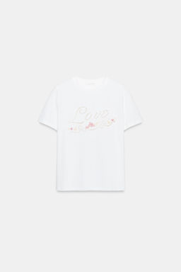CAMISETA TEXTO BORDADOS / Blanco