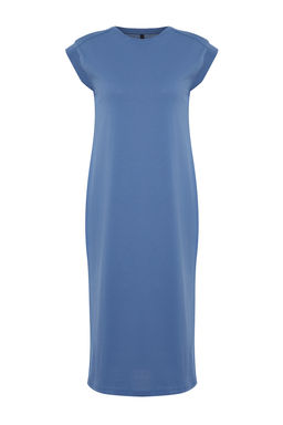 Indigo Duz T-shirt Elbise %100 Pamuk Ay Kol Shift/Rahat Kesim Midi Midi Elbise TWOSS24EL00126