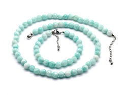 Бусы с браслетом из камня кальцит граненые 8мм цвет амазонит, 48см