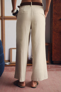 PANTAL?N CULOTTE CON LINO CINTUR?N / Beige claro