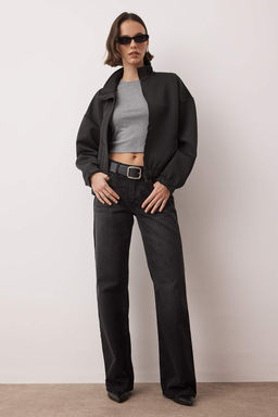 Siyah Bomber Relaxed/Rahat Kal?p Dalg?c/Scuba Orme Ceket TWOAW26CE00085 - Trendyolmilla фото 2