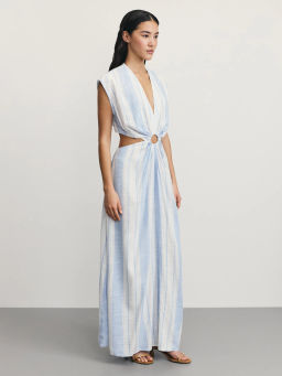 Платье из вискозы и льна в полоску / Zarina  фото 4