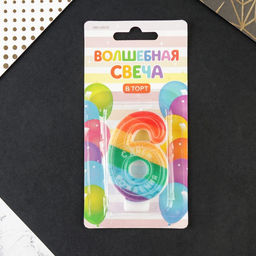 Свеча в торт цифра с цветным нанесением 6 С Днем рождения