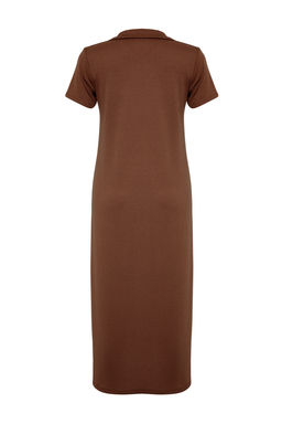 TRENDYOLMILLA Siyah Polo Yaka Shift/Normal Kesim Midi Esnek Orme Elbise TWOSS24EL01012 фото 16