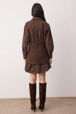 Kahverengi Duz K?sa / Mini Tuvit Etekli Dokuma Gomlek Elbise TWOAW26EL00367 - Trendyolmilla фото 4