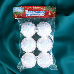 Цена за 2 шт. Ёлочные игрушки Снежное сияние, шары новогодние, d=5 см, набор 6 шт., белый - Зимнее волшебство фото 3