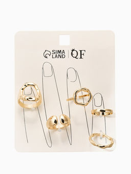 Набор колец 5 шт "Новый стиль" мятый, размер МИКС, цвет золото