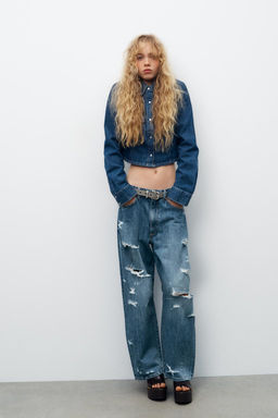 TRF RIPPED MID-RISE BAGGY BALLOON JEANS