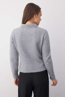 Wardrobe Essentials Gri Merserize Gorunumlu Polo Yaka Triko H?rka | TWOAW26HI00104 - Trendyolmilla фото 4