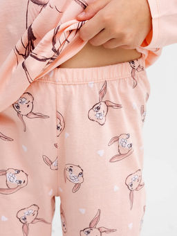 Комплект для девочек (джемпер, брюки) светло-коралловый с принтом зайки - Mark formelle фото 5