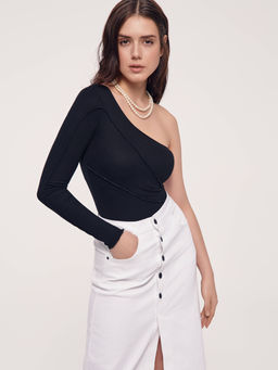 CONTE Боди на одно плечо из полотна в рубчик с декоративными швами LBD 2627 black - Conte elegant фото 4