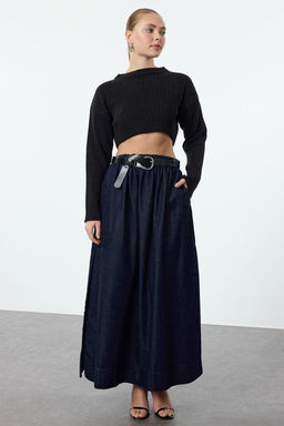 Lacivert Y?rtmacl? Beli Lastikli Yuksek Bel Maxi Denim Balon Etek TWOAW25ET00100 - Trendyolmilla фото 2