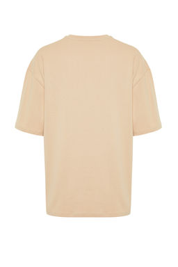 Bej Oversize Pusula Etiketli %100 Pamuklu T-Shirt TMNSS24TS00111 - Trendyolmilla фото 8