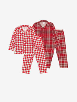 G?mlek Yaka Uzun Kollu Bask?l? K?z Bebek Pijama Tak?m? 2li