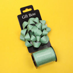 Цена за 2 шт. Набор для декорирования "Мерцание" бант d=10 см, лента 1,6 см (10м), Зеленый