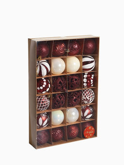 Ёлочные игрушки Мелодия ассорти люкс, шары новогодние, d=6 см, набор 24 шт., бело-бордовый - Зимнее волшебство фото 19