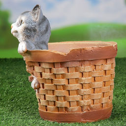 Декоративное кашпо для цветов «Котёнок в круглой корзине», 18×16.5×20.5 см, полистоун