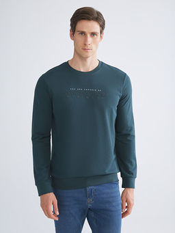 Bisiklet Yaka Bask?l? Erkek Kal?n Sweatshirt